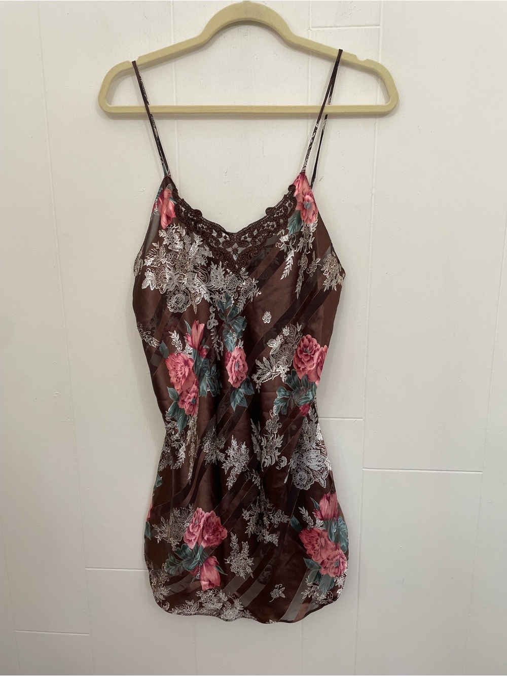 Vintage Lace Slip Dress Size M Brown Floral Sheer Beautiful Whimsy Goth Fairy